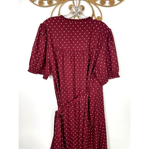 Draper James Naomi Wrap Dress in Merlot Polka Dot 18 - Picture 5 of 7